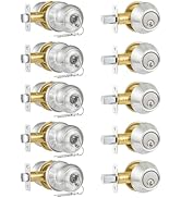 Plustool 5 Pack Entry Door Lock and Single Cylinder Deadbolt Combo Set, Keyed Alike Satin Nickel ...