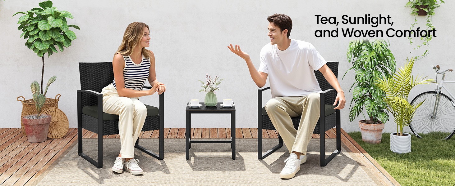 3-Piece Patio Set Rattan Chairs &amp; Table 