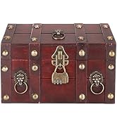 AYNEFY Large Treasure Chest Vintage Wooden Storage and Decorative Box, Iron and Wood Box with Com...