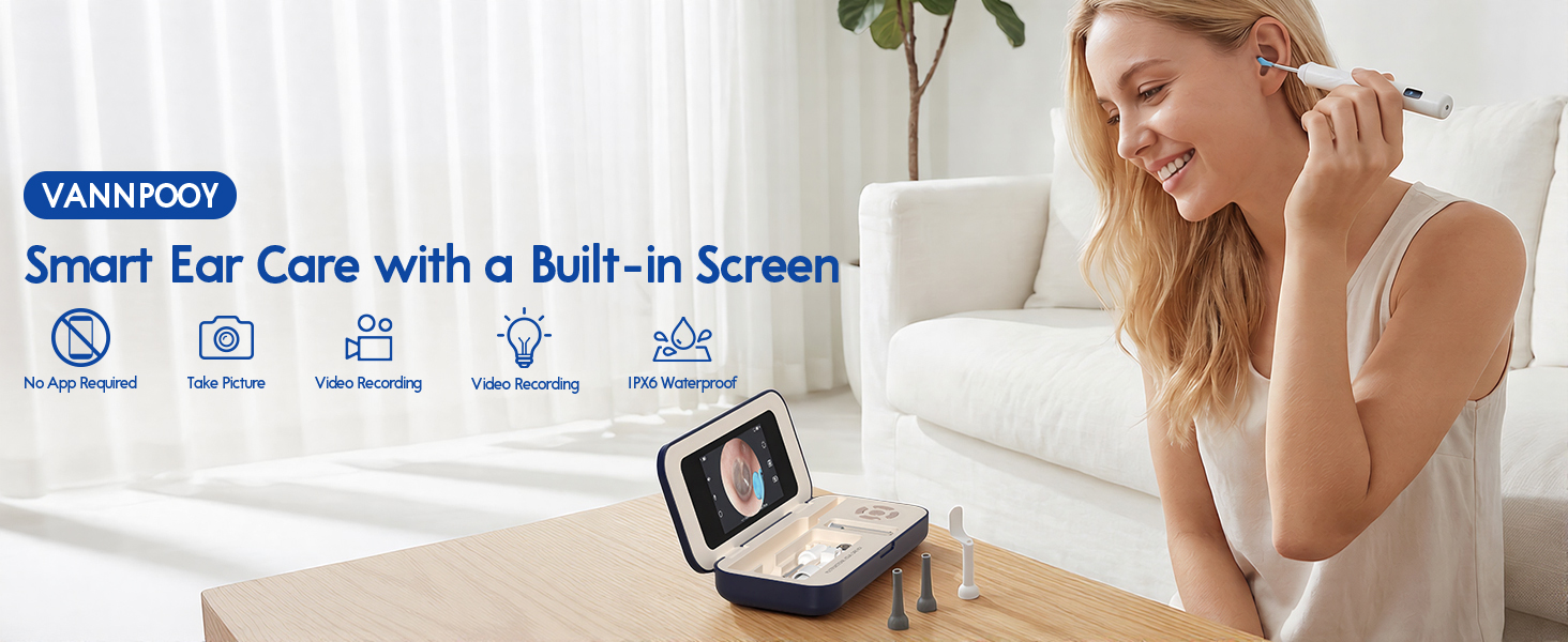 Smart ear care with a built-in screen for ear cleaning.No app required, take picture
