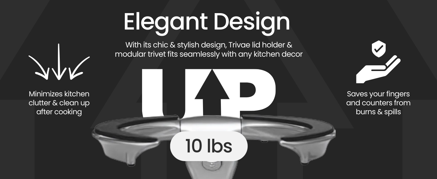 Trivae lid holder and modular trivet feature graphic - elegant design