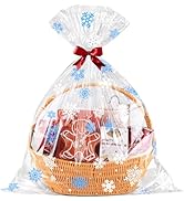CUDICY Christmas Cellophane Gift Bags 10pcs Large Holiday Gift Wrap 24x30 Inch Clear Gift Basket ...