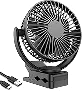 ATEngeus USB Desk Fan, 5000mAh Rechargeable Portable Fan, 5 Inch Clip-on Fan, 3 speed strong airf...