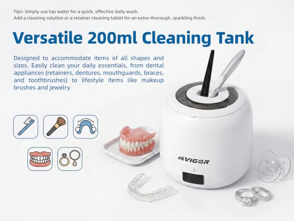 Add a cleaning solution or a retainer cleaning tablet for an extra-thorough, sparkling finish.