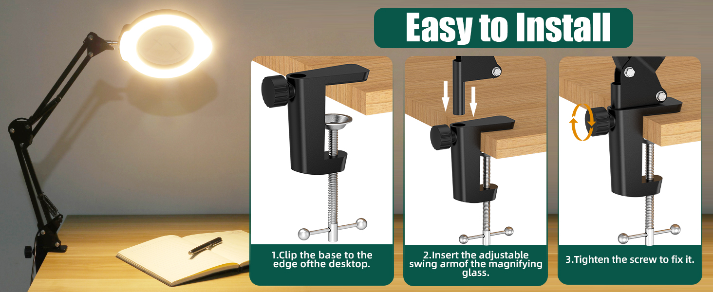 10X Magnifying Glass with Light and Clamp