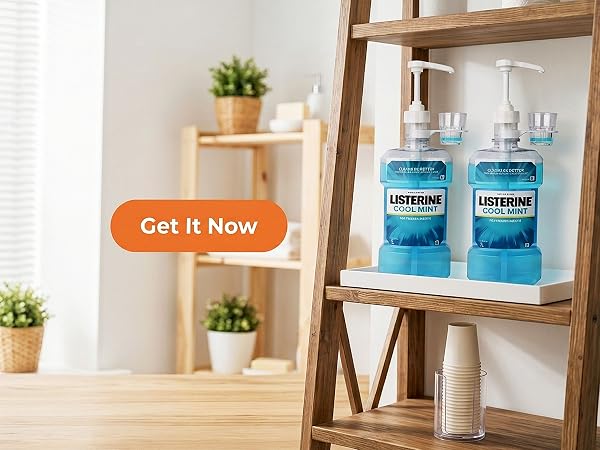 Dispenser Pumps for Listerine 1 or 1.5 Liter Mouthwash Bottles with Cup Holders