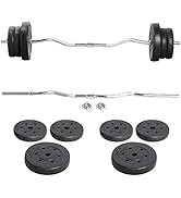 Yaheetech Barbell Weight Set - Olympic Curl Bar & 6 Olympic Weights & 2 Olympic Barbell Clamps fo...