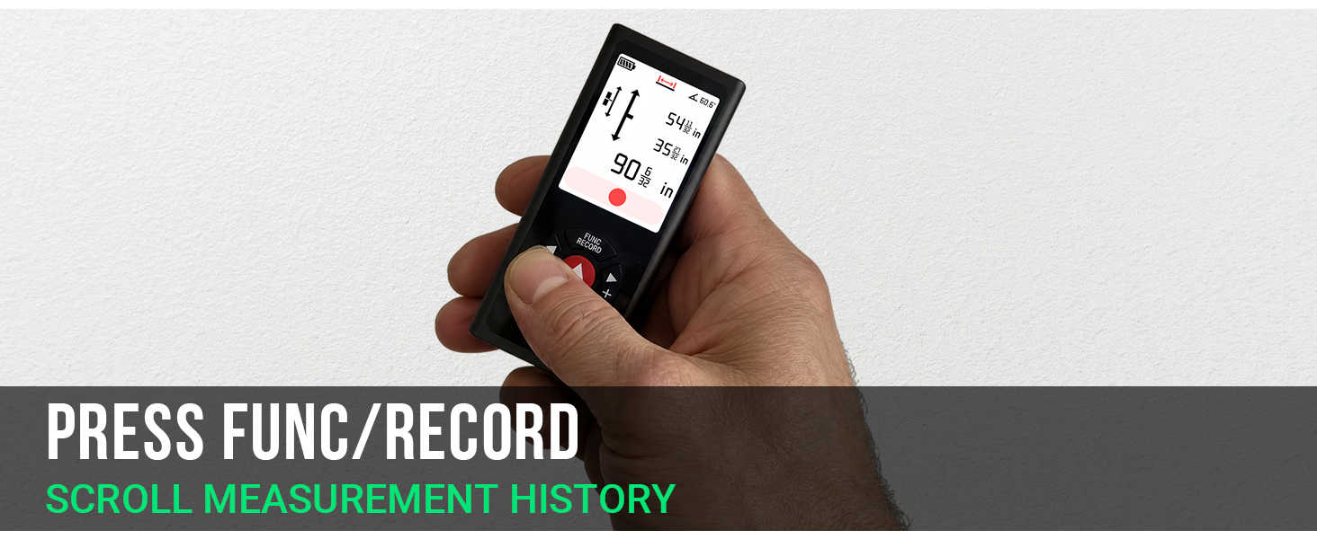 Press FUNCRECORD button to scroll through saved measurement history