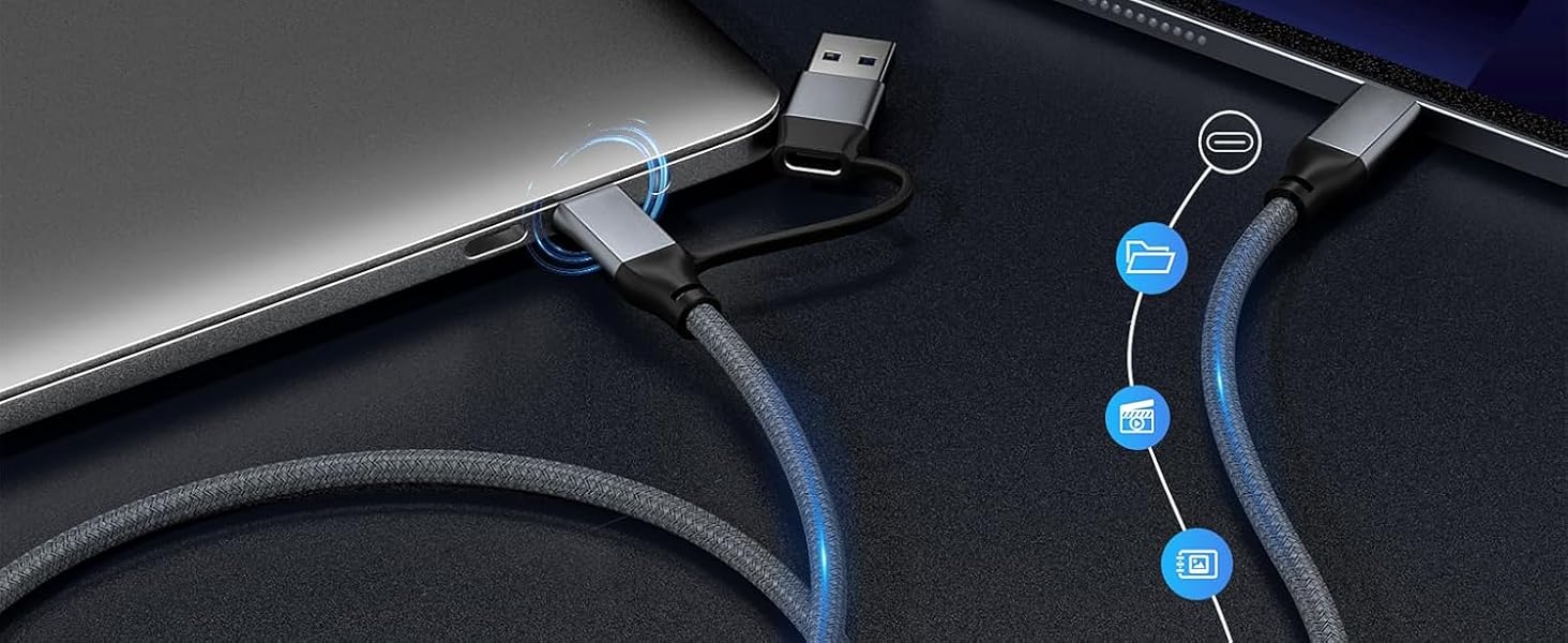3 in 1 2-in-1 USB C Cable 20Gbps SuperSpeed Data Sync 240W Fast Charge