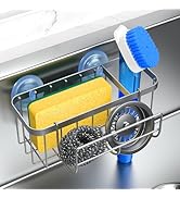 HOKEMOM Kitchen Sink Organizer with Sponge Holder &amp; Multifunctional Hooks - Dual Suction Cups (18...
