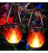 Jyoiat Solar Flame Lantern Hanging Outdoor Waterproof - 2 Pack Flame Lanterns with Dual Charging ...