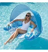 Pool Float for Adults with Canopy, Inflatable Chair Lounge Floaties with Adjustable Sun Shade Cov...