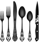 EUIRIO 48 Pieces Royal Black Silverware Set for 8, Retro Gorgeous Flatware Set with Steak Knives,...