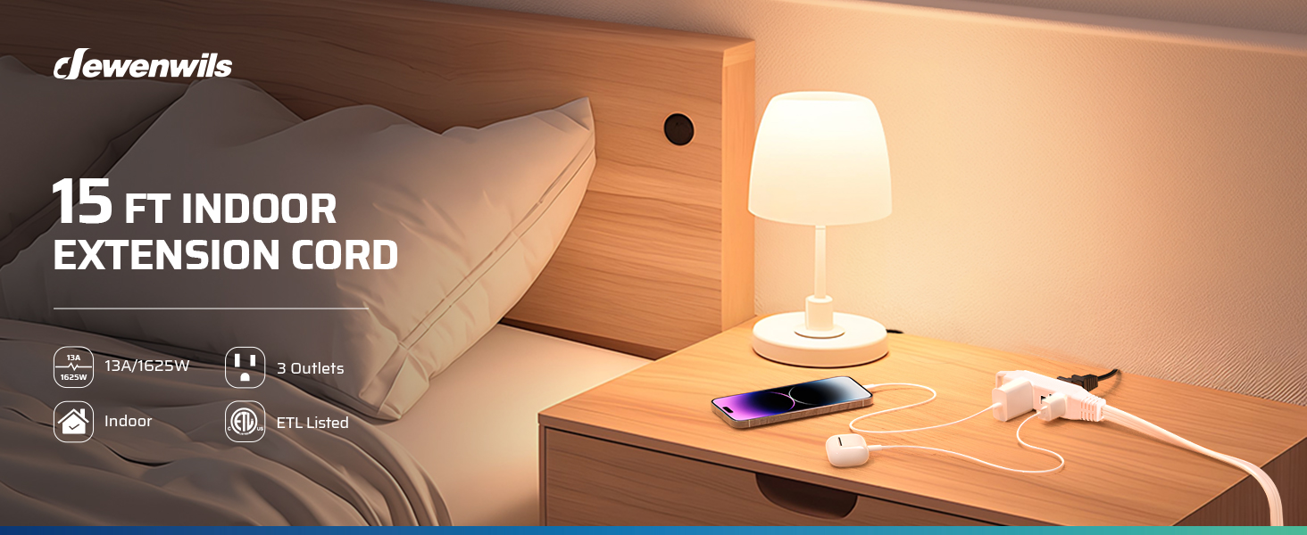 15 FT extension cord white