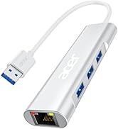Acer USB to Ethernet Adapter, 4-in-1 USB A Hub with 3 USB A 3.1 &amp; 1Gbps RJ45 Network, USB A to LA...