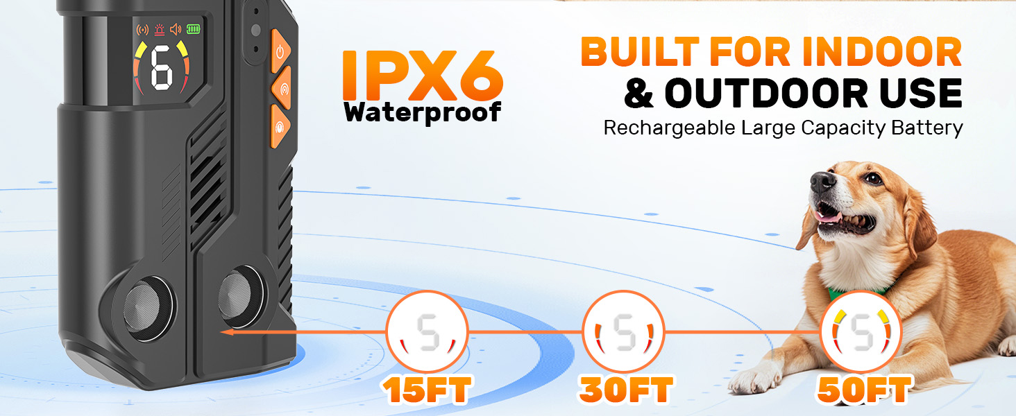 IPX6 Waterproof, Up to 50Ft/15m Range, Built for Indoor &amp; Outdoor Use Anti Barking Device For Dogs