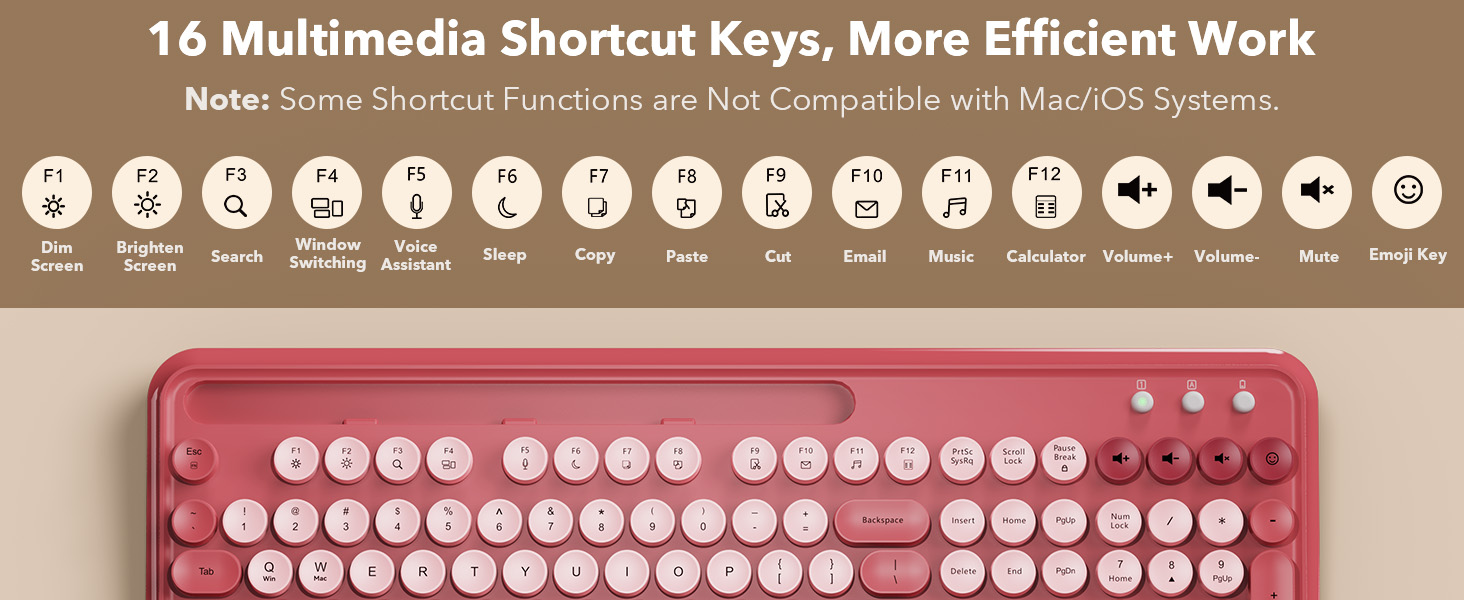 16 Multimedia ShortcutKeys, More Efficient Work, Some Shortcut Not Compatible with Mac/iOs Systems.