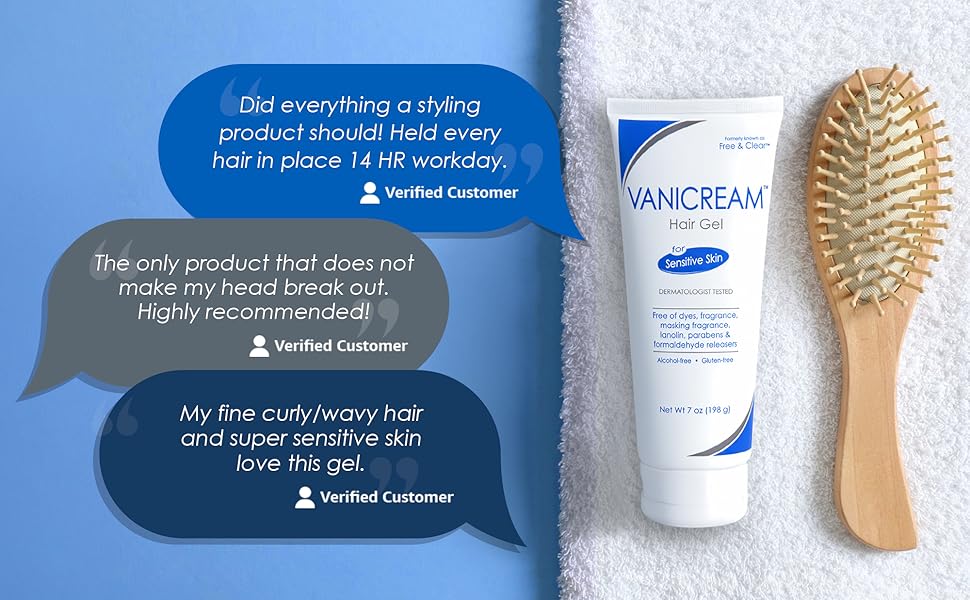 Vanicream hair gel customer reviews highlighting gentle, fragrance-free styling for sensitive skin