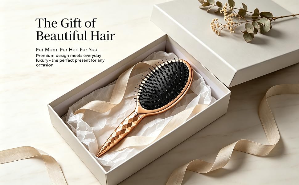Gunmetal hair brush in gift box with ribbon, perfect present for her.