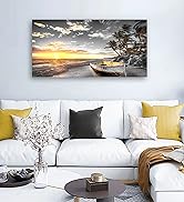 Beach Wall Art Canvas Prints Art Black and White Sunset Seascape Pictures Bedroom Decor Boat Tree...