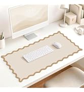 HAUTOCO Scalloped Desk Mat 31.5'' x 15.8'' Aesthetic Mouse Pad | Waterproof, Non-Slip, Stitched E...