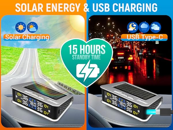 Tire Pressure Monitoring System - TPMS with Solar &amp; USB Charger