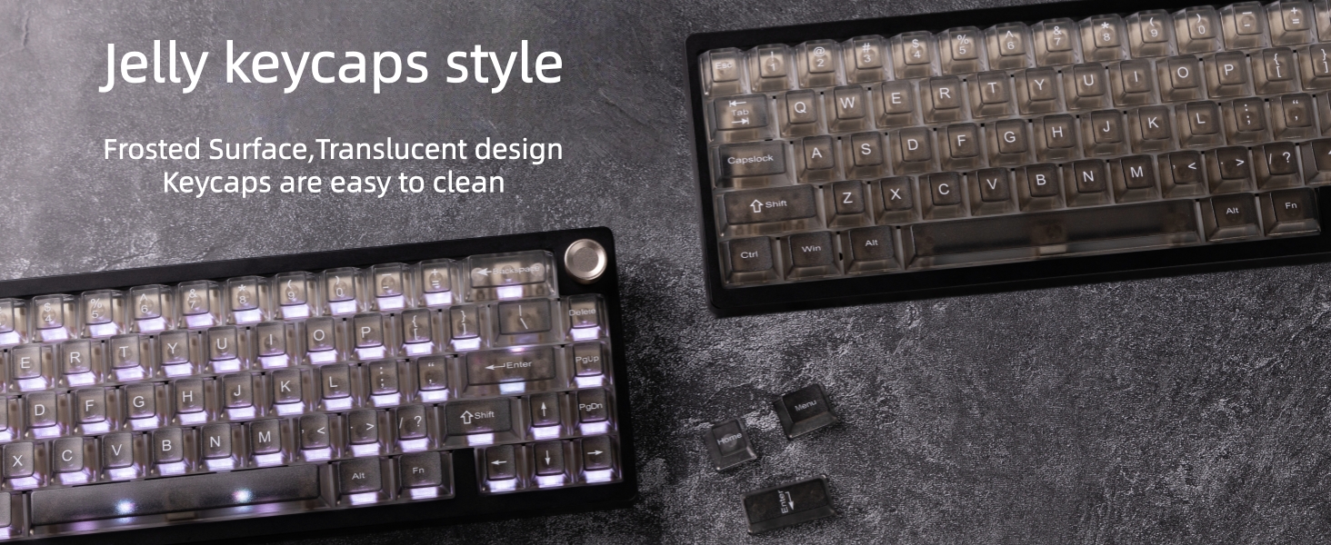 Gradient Grey Translucent keycaps,Shine Through Keyboard keycaps 60 75 100%,Frosted Key caps Set