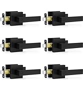 Plustool 6 Pack Matte Black Door Handles, Keyless Interior Door Knobs, Privacy Door Lever Lockset...
