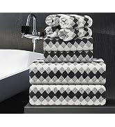 8 Piece Bathroom Towel Set Black White|2 Oversized Large Bath Towels Sheet,2 Hand Towels,4 Washcl...
