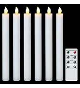 DRomance White Flameless Taper Candles with Remote and Timer 6 Pack Battery Operated LED Flickeri...