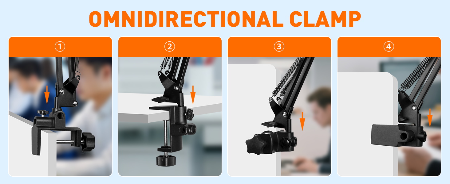 Multi-directional large clamp magnifier with light hands free magnifying glasses close work