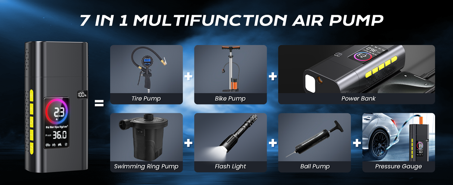 tire inflator portable air compressor cordless compact rechargeable pump for car tires 110v