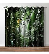 Jekeno Tropical Rainforest Green Plant Blackout Curtains Nature Scenery Decor Home Bedroom Living...