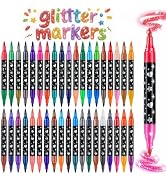 IOMDRWU 72 Colors Glitter Markers, 36 Pack Dual Tip Brush Glitter Marker for Doodle Writing,Glitt...