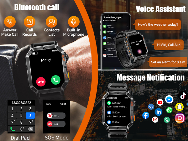 Bluetooth Calls Message Notifications Smart Notifications AI Voice Assistant