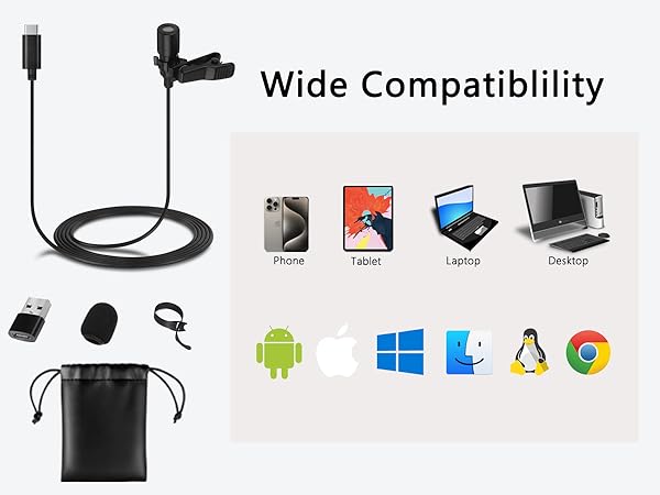 USB C Wired Lavalier Microphone for Phone