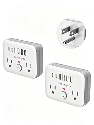 Tepongofa power strip with 2 Electrical Outlets 4 USB Ports(2 USB C)