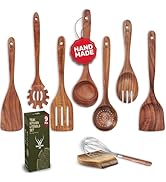 9 Pcs Teak Wooden Spoons for Cooking with Rest - Premium Utensils Set with Long Handles – Heat-Re...