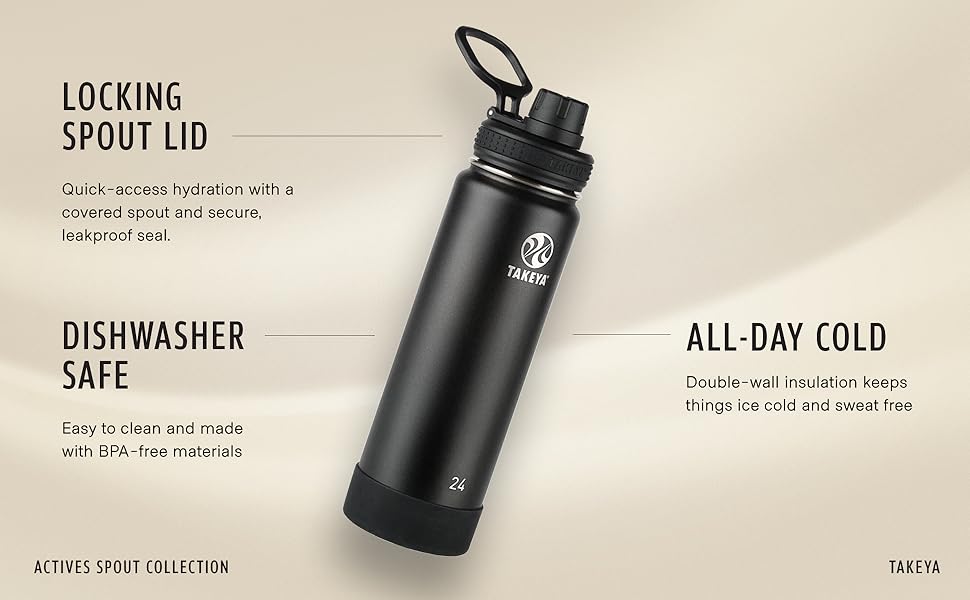Actives Bottle Features: locking spout lid, dishwasher safe, all-day cold