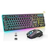 A.jAZZ Wireless Gaming Keyboard and Mouse Combo,Full Size 12 RGB Chroma Backlit Keyboard,Recharge...