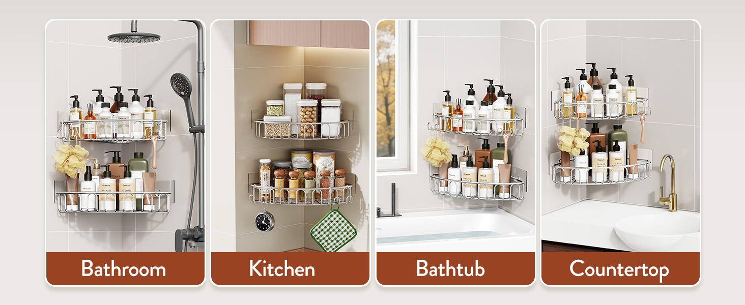 Orimade Corner Shower Caddy Stainless Steel with Hooks Wall Mounted Bathroom Shelf Storage Organizer