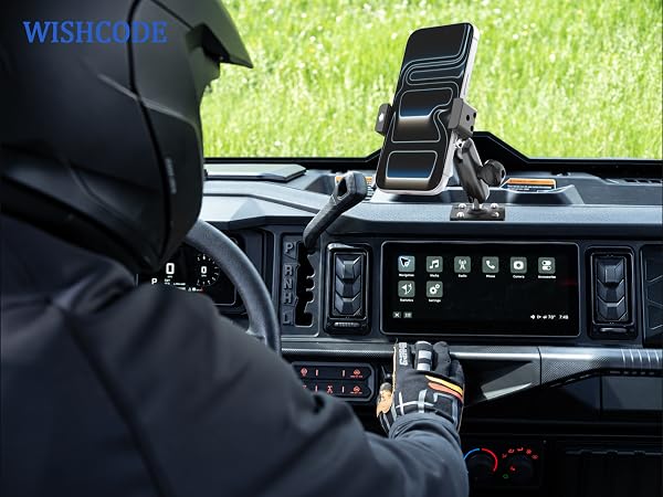 Heavy duty phone holder for boats, UTVs and work vehicles needing stable mounting.