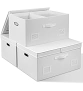 Graciadeco 75 Quarts Extra Large Decorative Storage Bins with Lids, 3 Packs White Collapsible Sto...