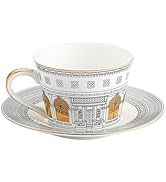 BLEWAR Elegant French Afternoon Tea Ceramic Coffee Cup &amp; Saucer Set - 7.4oz Cups with Gold Trim a...