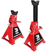 Big RED Torin 3 Ton Steel Heavy Duty Jack Stands: Double Locking Pins - Red, 1 Pair (2 Pack)