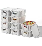 ORGIDOL Plastic Storage Basket with Lids 10 Pack Stackable Storage Bins Containers with Lid, Deco...