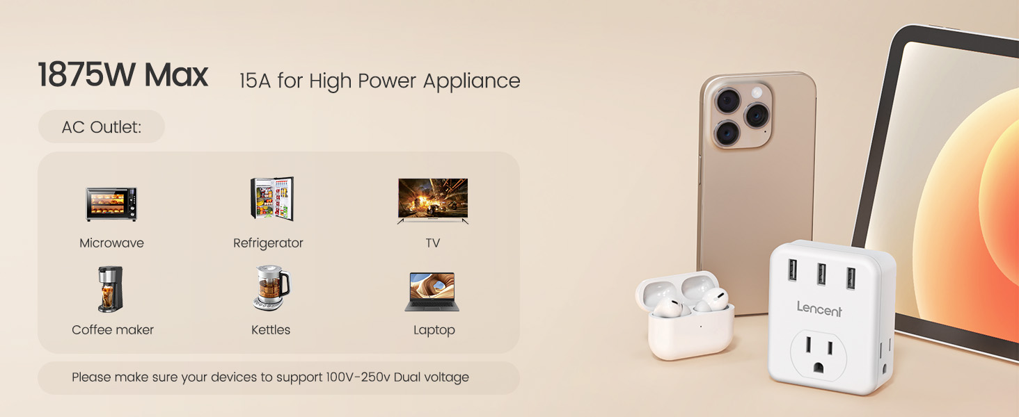 1875W Max 15A for High Power Appliance