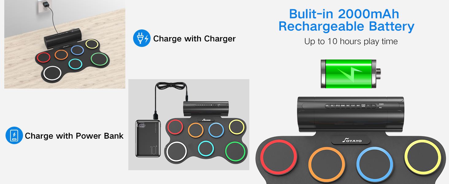 Electric Drum Pad Rechargeable Battery 10 Hours