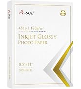 A-SUB Inkjet Glossy Photo Paper 8.5X11 Inches 48lb 180gsm Professional Glossy Photographic Paper ...