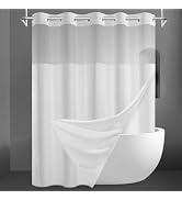 SORTTO No Hook Slub Textured Shower Curtain with Snap in Liner - White Fabric Outer Curtain &amp; Wat...